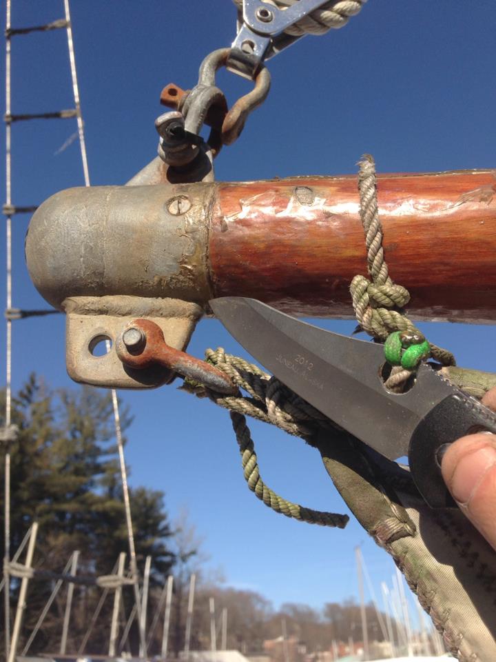 Cutting the fore gaff line