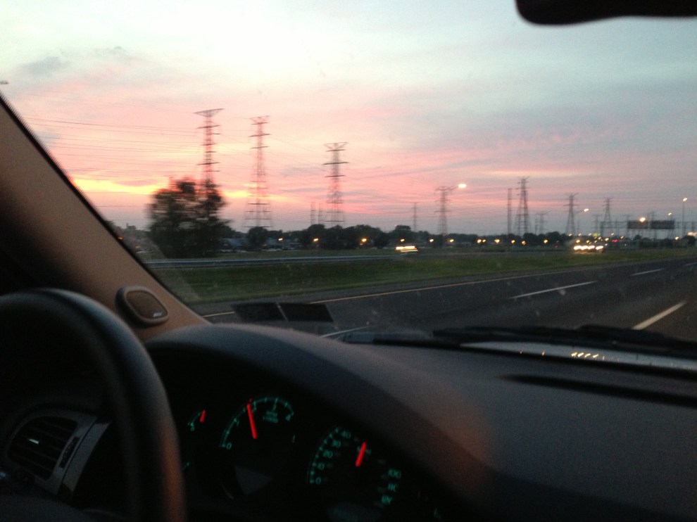 midwest sunset w car