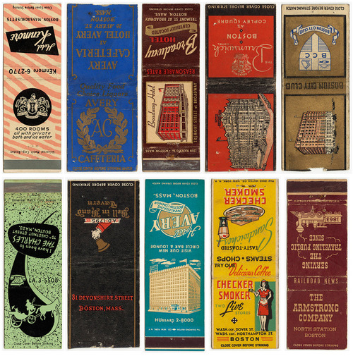 vintage Boston matchbook covers from the Boston Public Library