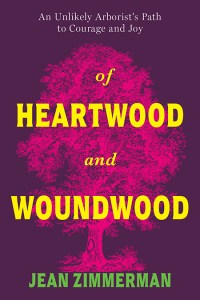 Cover of book, the tiles chartreuse type over a hot pink tree and the author's name is vibrant green